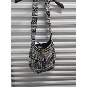 Tribe Azure Black Multicolor Tribal Shoulder Bag Button zip Festival Hippy